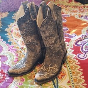 Old west girls vintage charcoal western boots